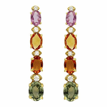 The Pink Pigs Fine Jewelry-Earrings Multi Colored Sapphire & Diamond Rain Drop Earrings 14K Yellow Gold